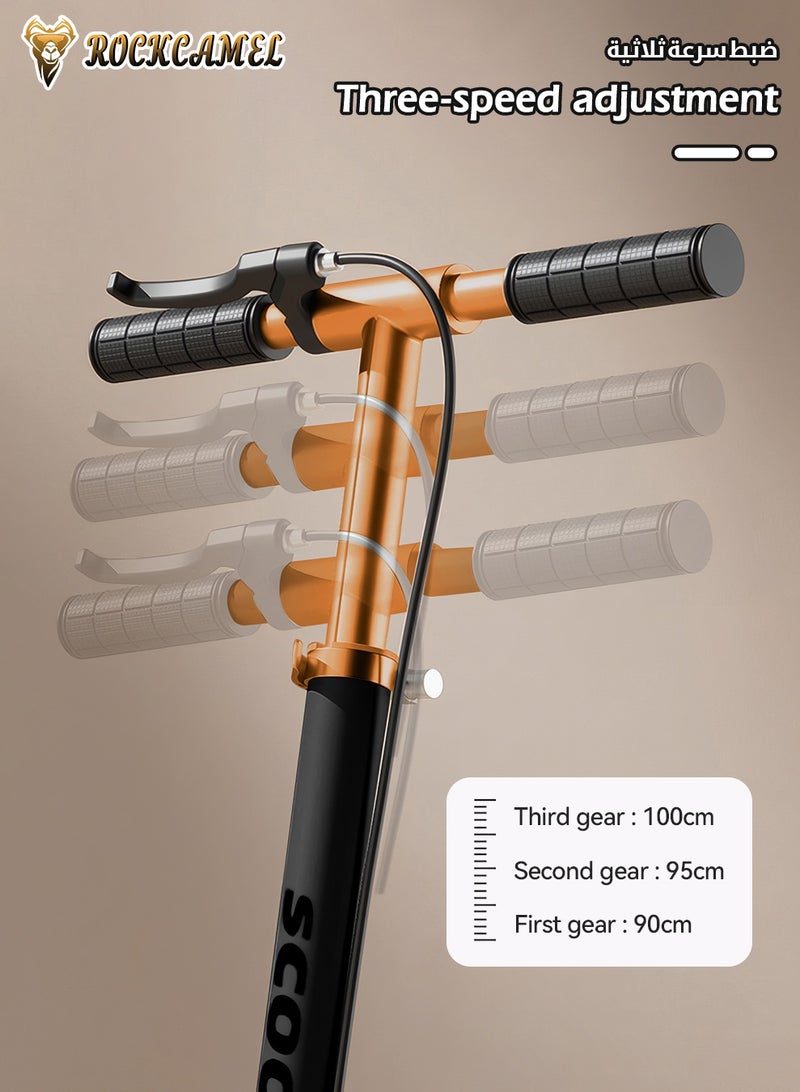 ROCKCAMEL 2-Wheel Kick Scooter with Handlebar & Rear Foot Brake, Foldable Lightweight Scooter with LED Lighted Wheels and 3-Level Adjustable Height Handlebars, Push Scooter for kids 5-18 Years, Black - Image 5